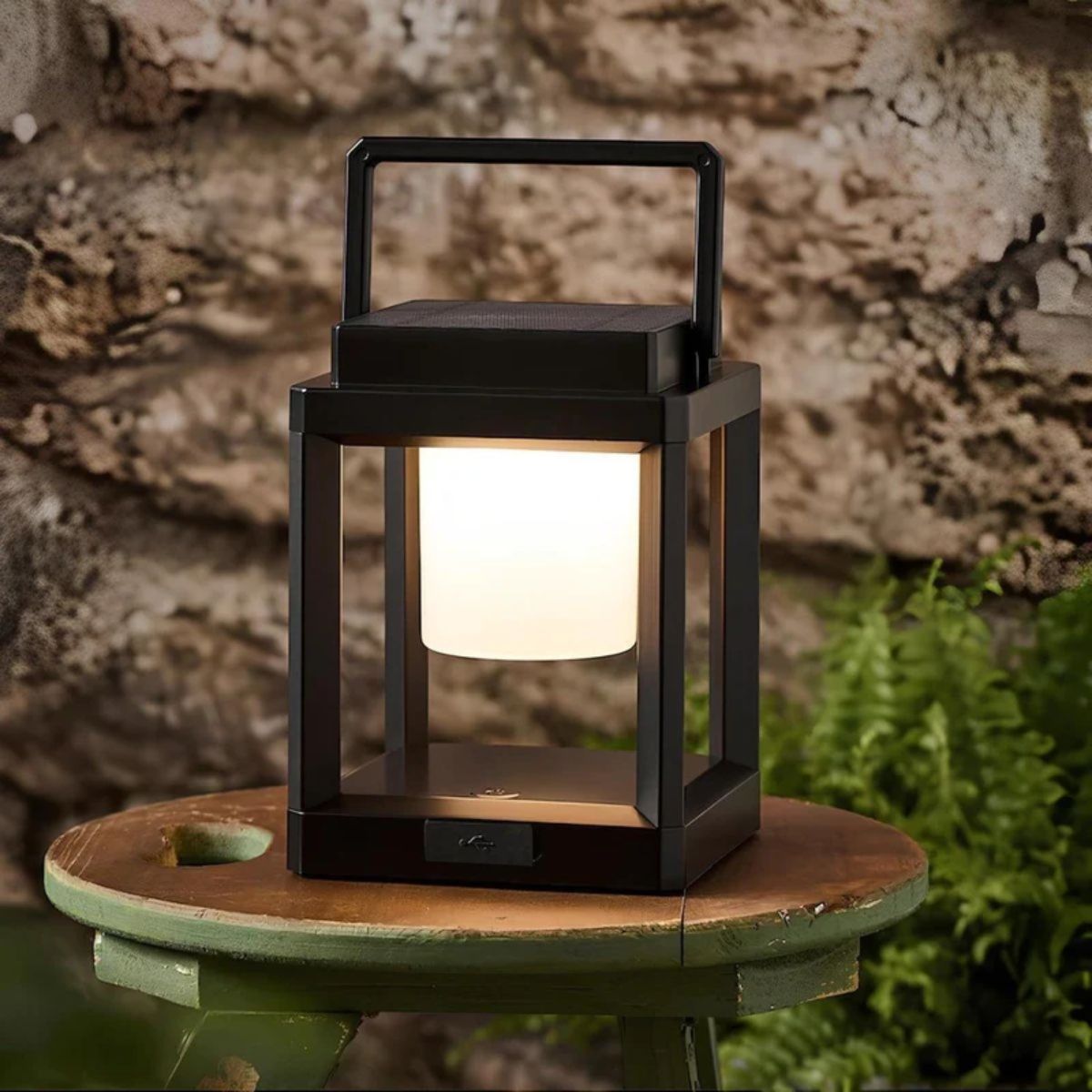 Portable Outdoor Solar Powered Lantern With Hollow Square Cube Design