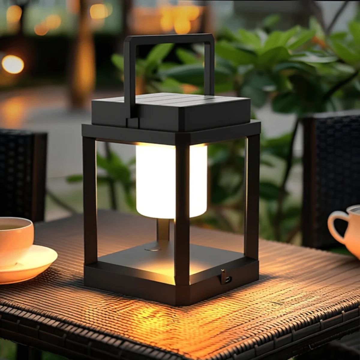 Portable Outdoor Solar Powered Lantern With Hollow Square Cube Design
