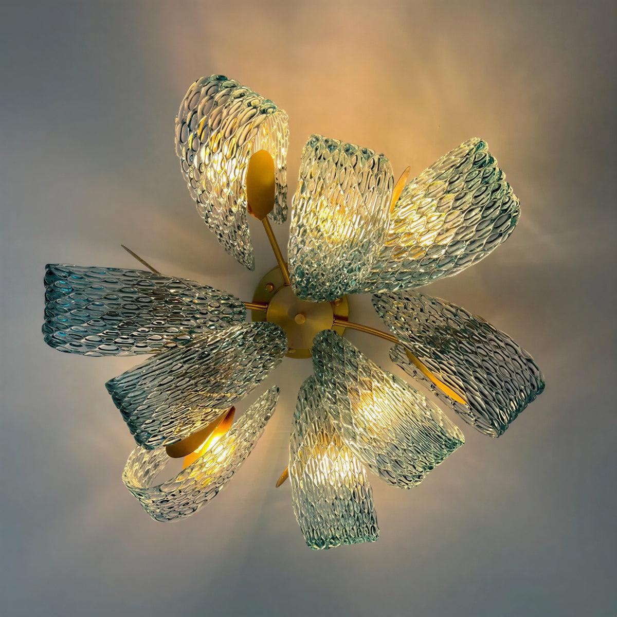 Sculptural Flush Mount Ceiling Light Fixture With Textured Glass