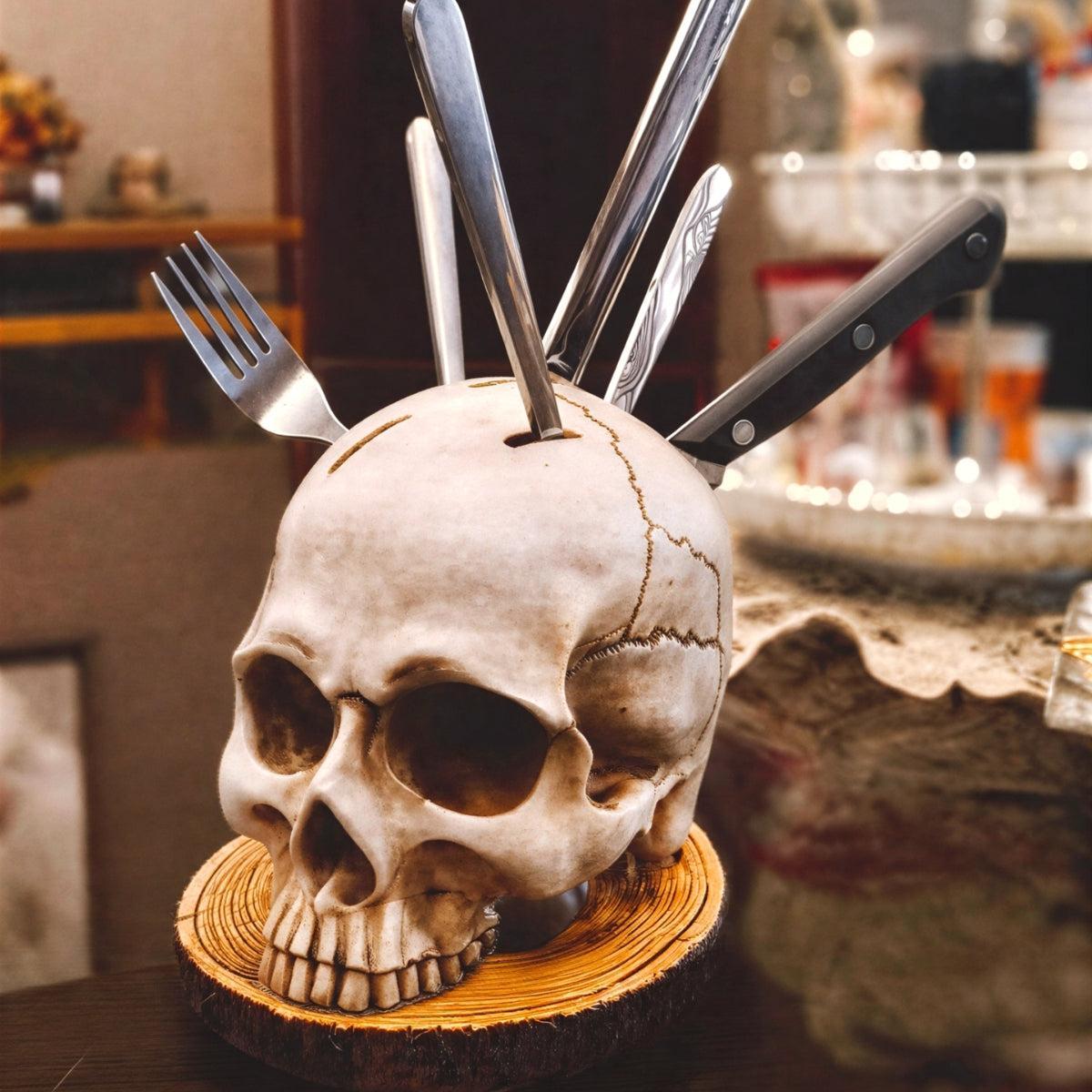 Skull Knife Holder With Halloween Gothic Decor Design