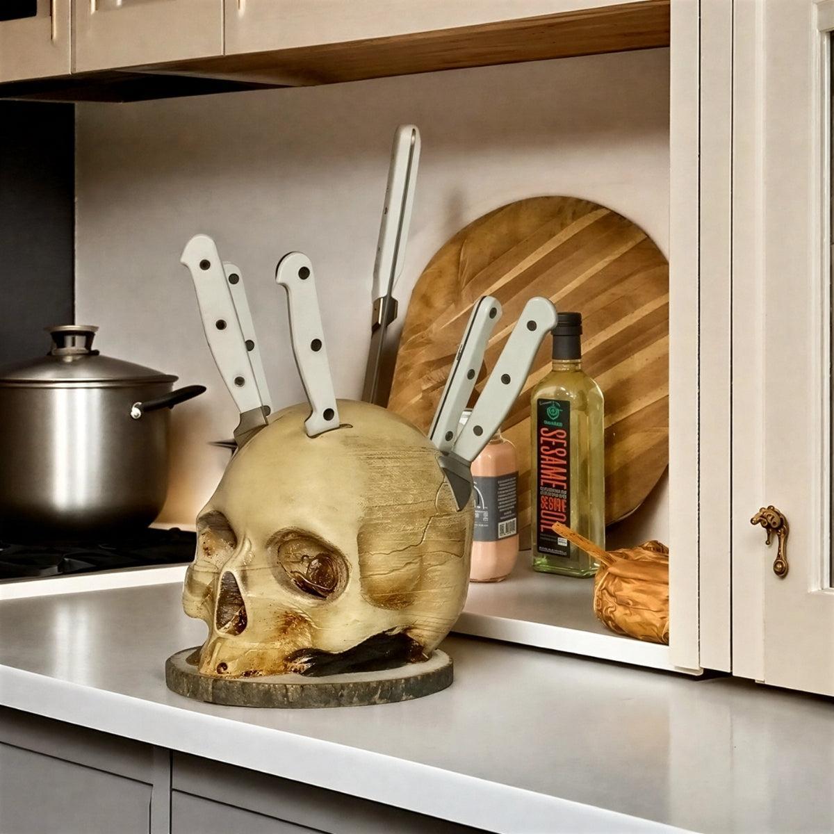Skull Knife Holder With Halloween Gothic Decor Design