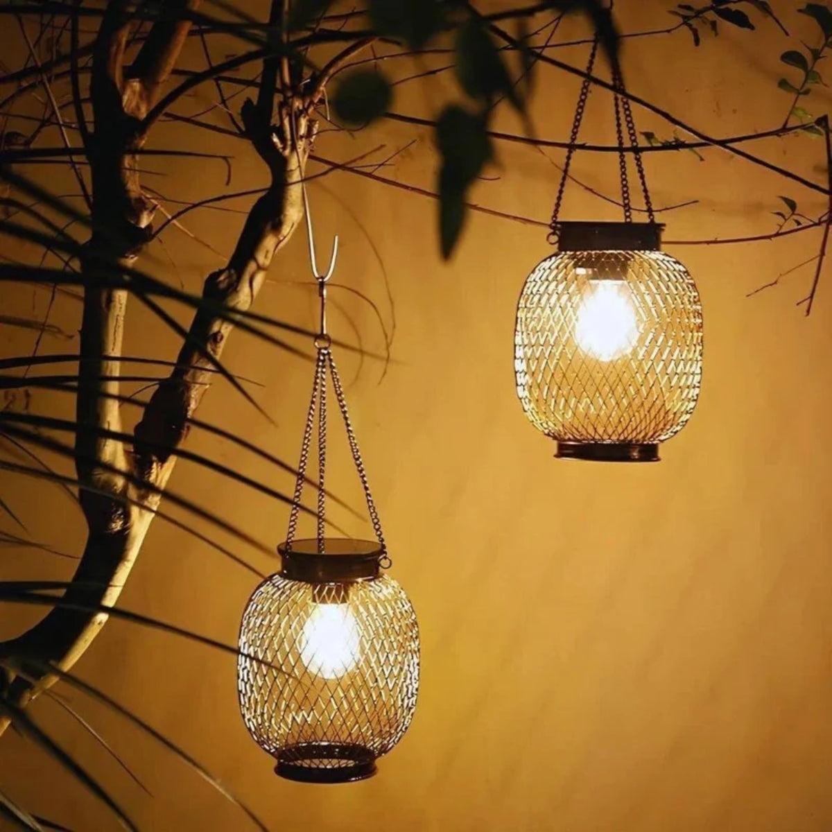 Solar Powered Hanging Outdoor Lanterns With Automatic Dusk Sensor