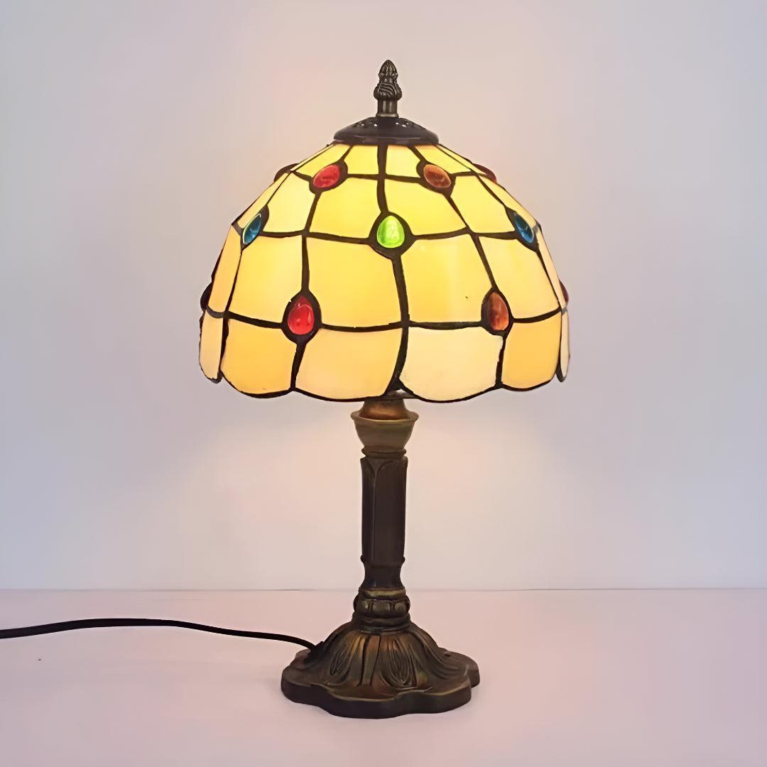 Stained Tiffany Style Glass Nightstand Table Lamp With Decorative Design