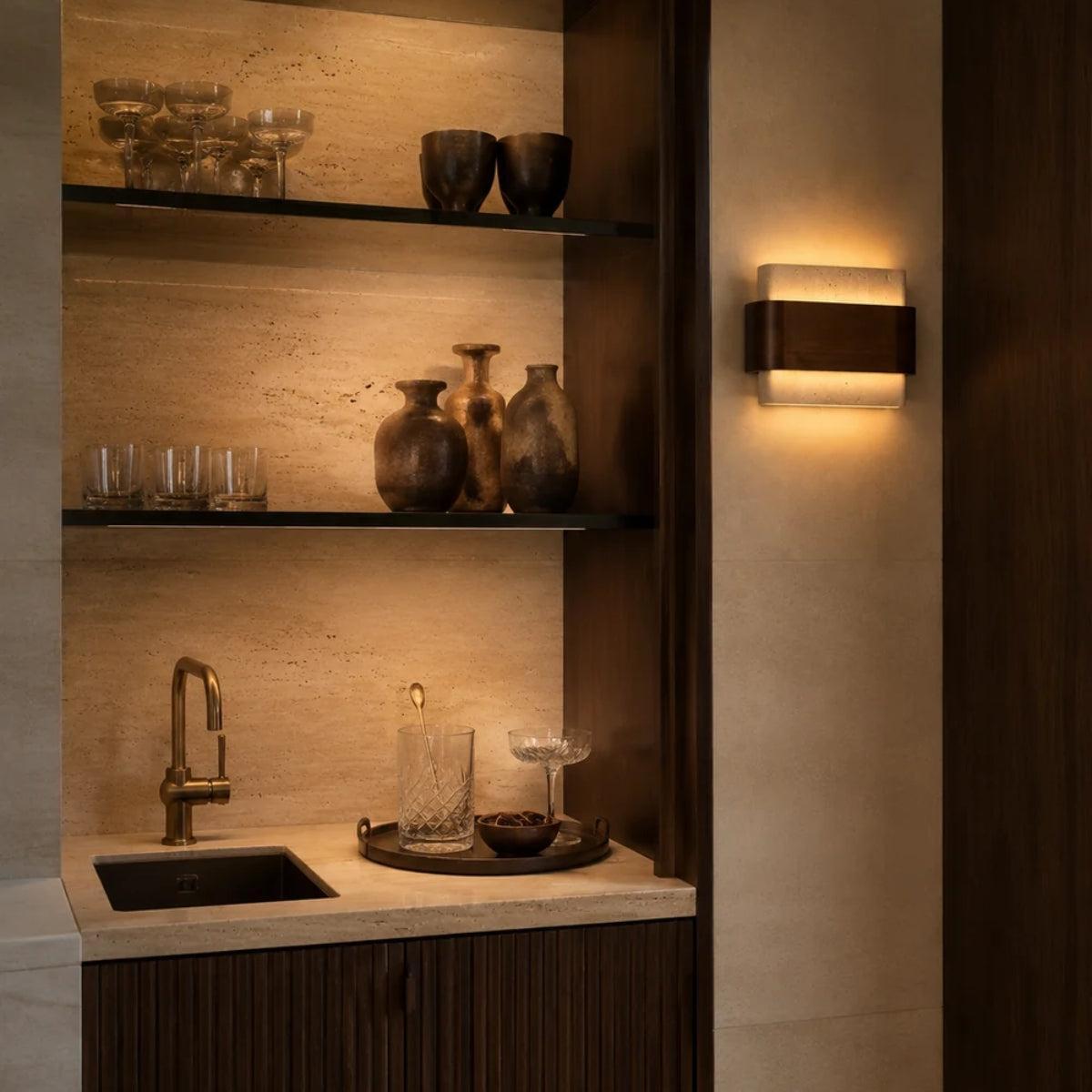 Stone And Wood Styled Wall Mounted Sconce Light Fixture