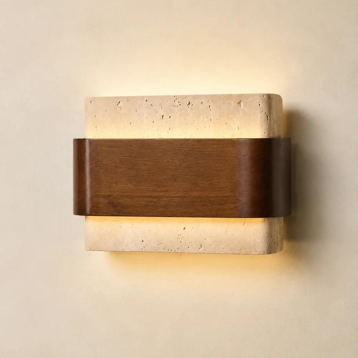 Stone And Wood Styled Wall Mounted Sconce Light Fixture