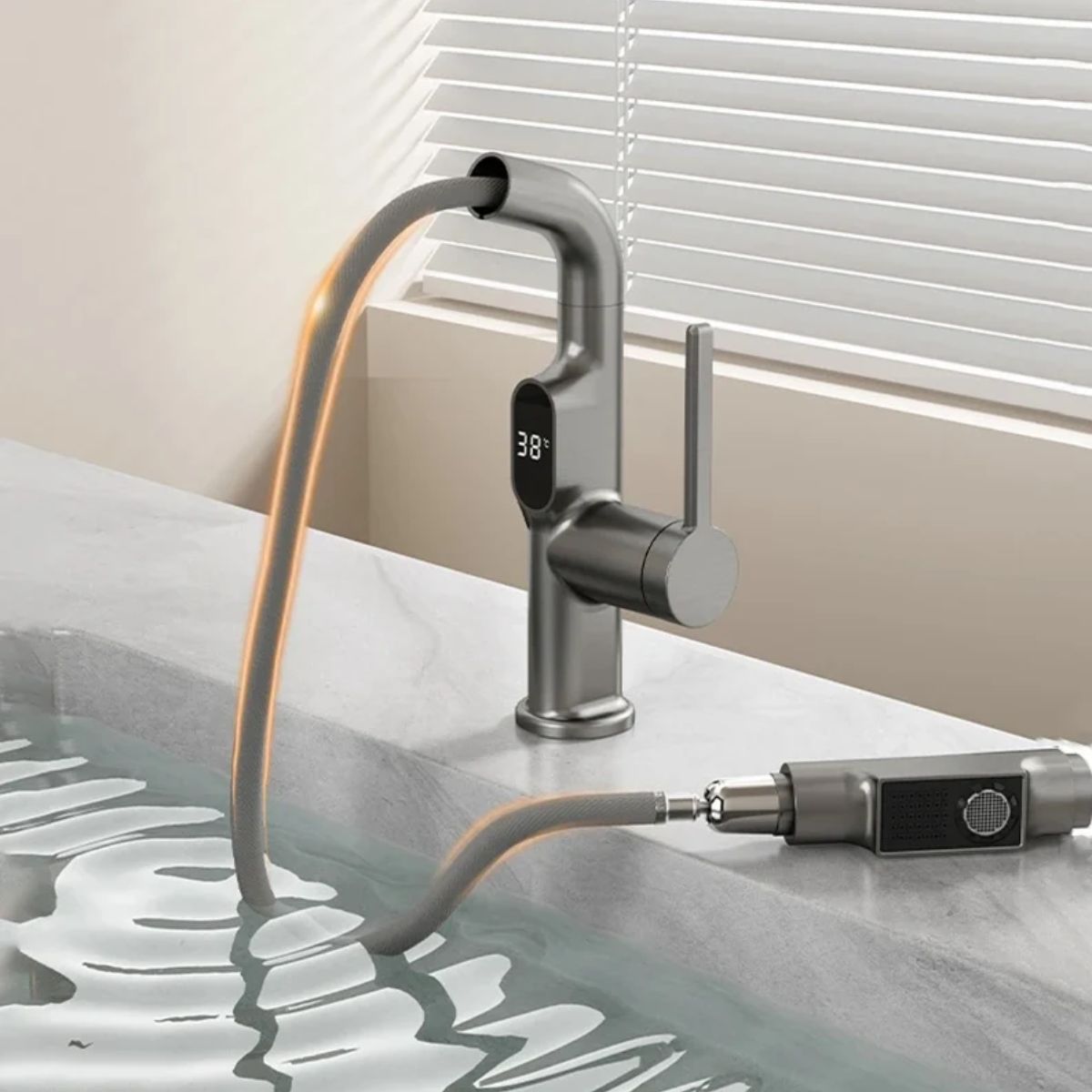 Touch Sensor Kitchen Pull Out Faucet With Temperature Display