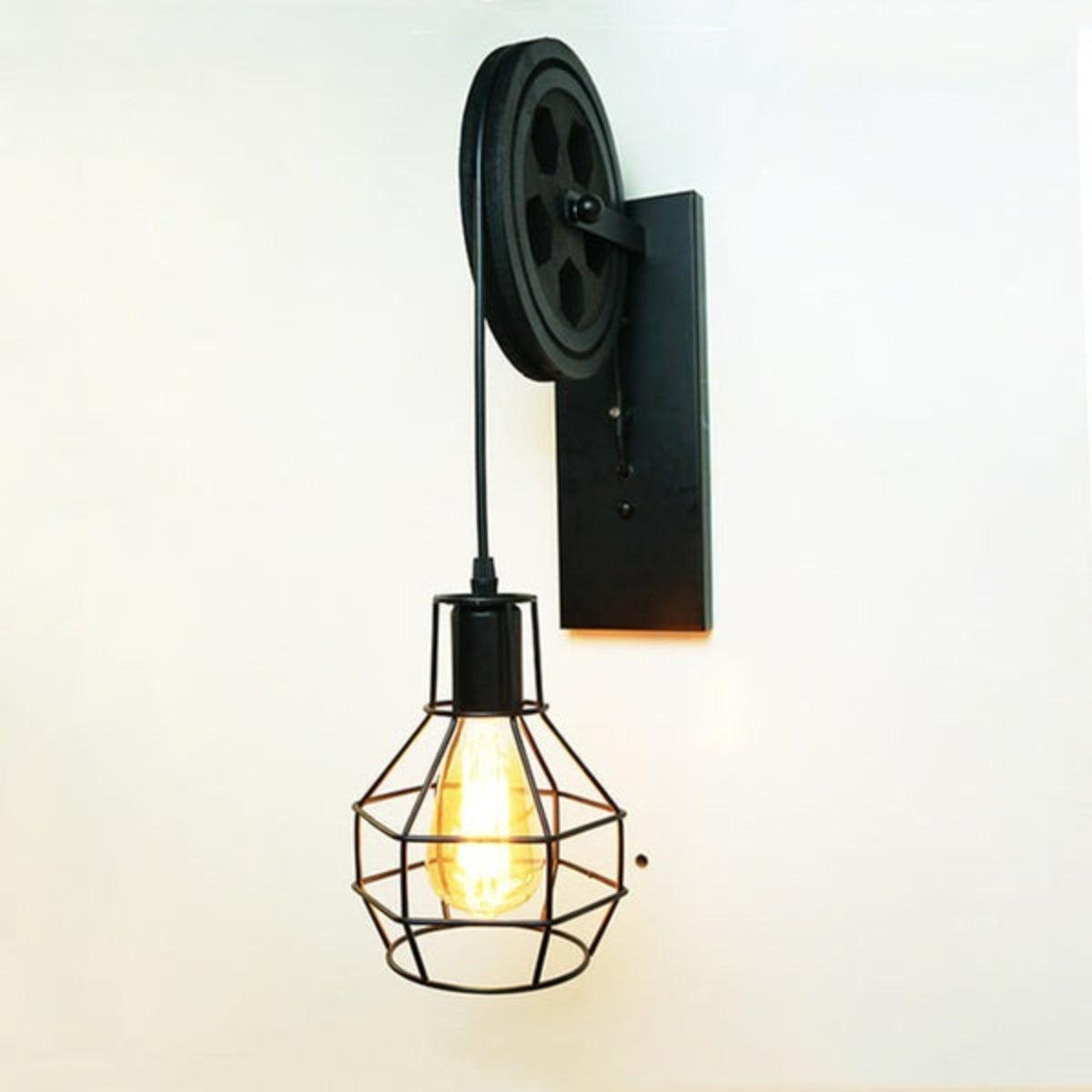 Vintage Retro Wall Sconce With Pulley And Cage Design
