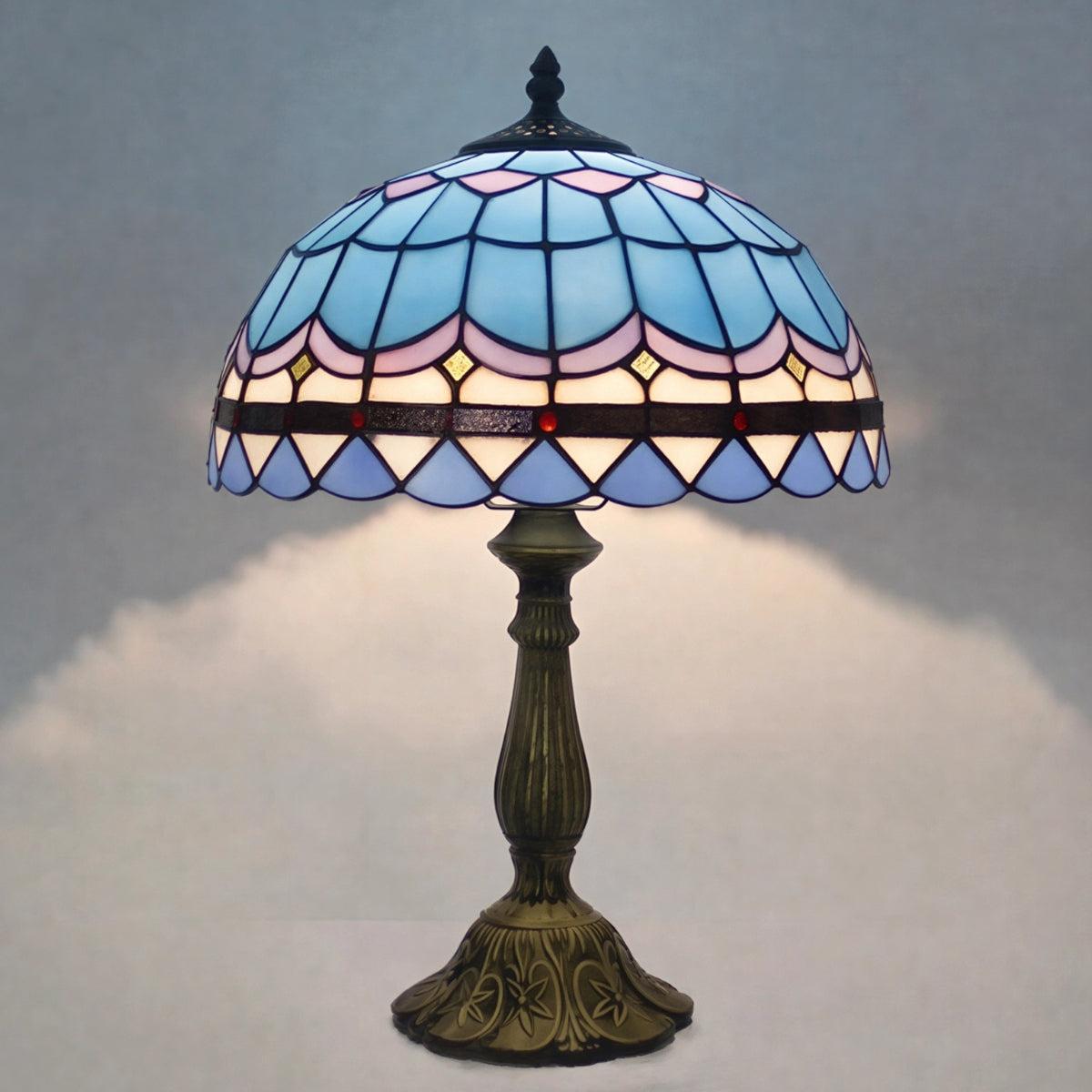Vintage Stained Glass Table Lamp With Floral Pattern