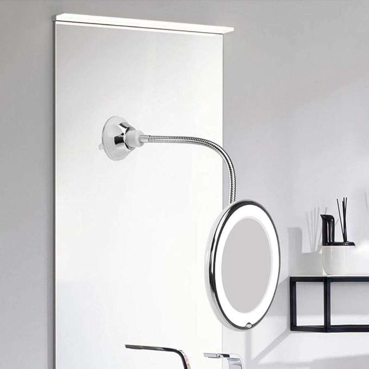 Wall Mounted Bathroom Vanity Mirror With 10x Magnification And Bright Surround Lights