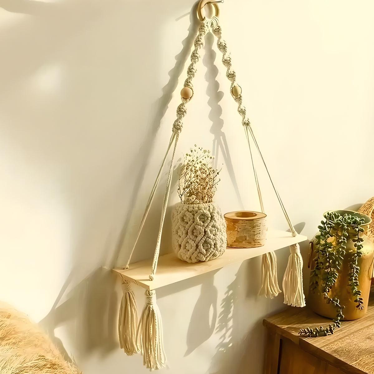 Wall Mounted Hanging Shelf For Hanging And Decor With Boho Design