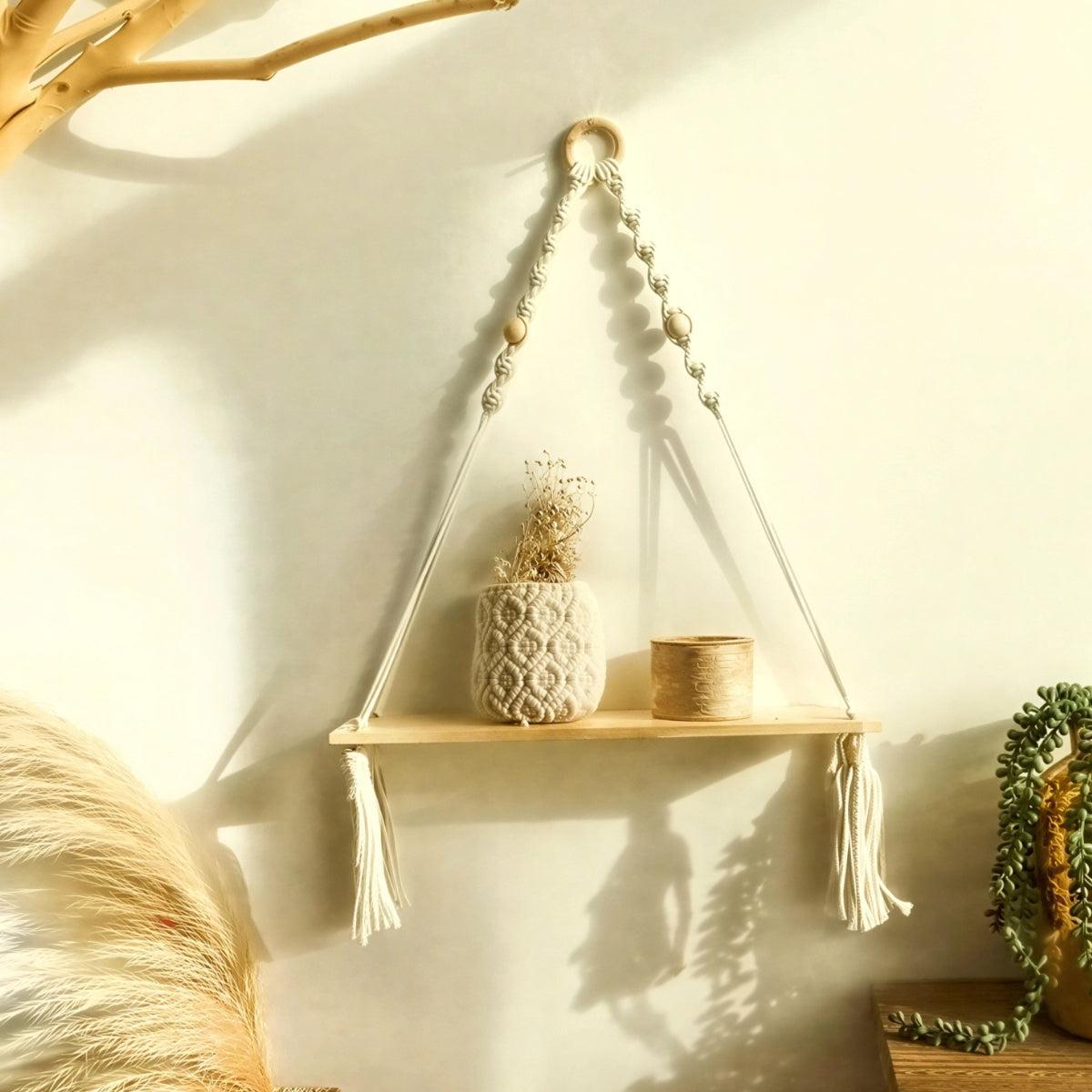 Wall Mounted Hanging Shelf For Hanging And Decor With Boho Design