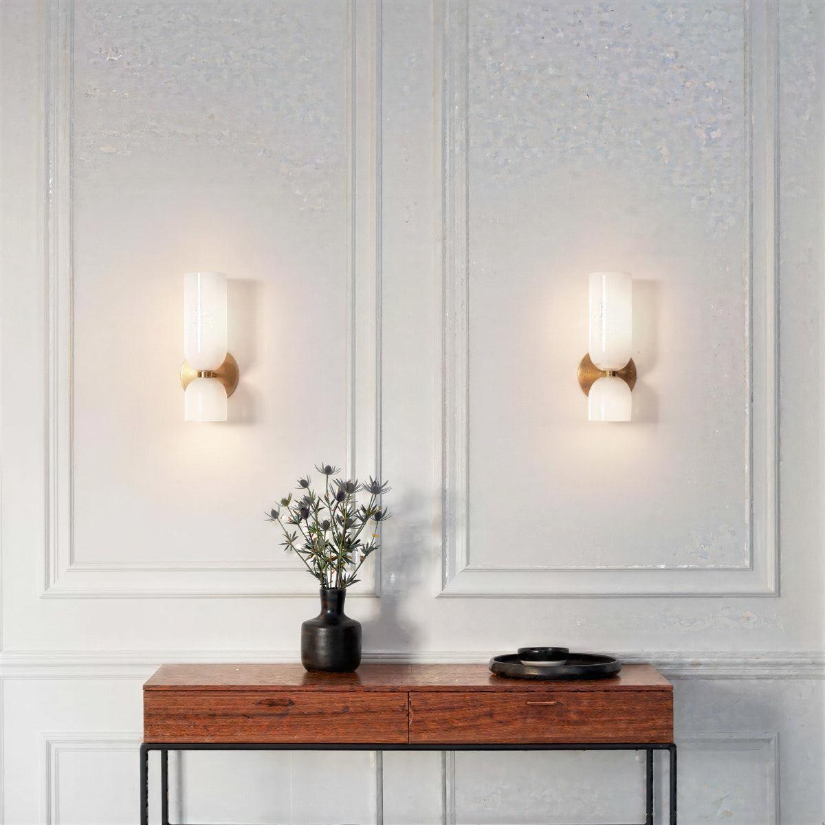 Wall Sconce Light Fixture With Dual Glass Shade