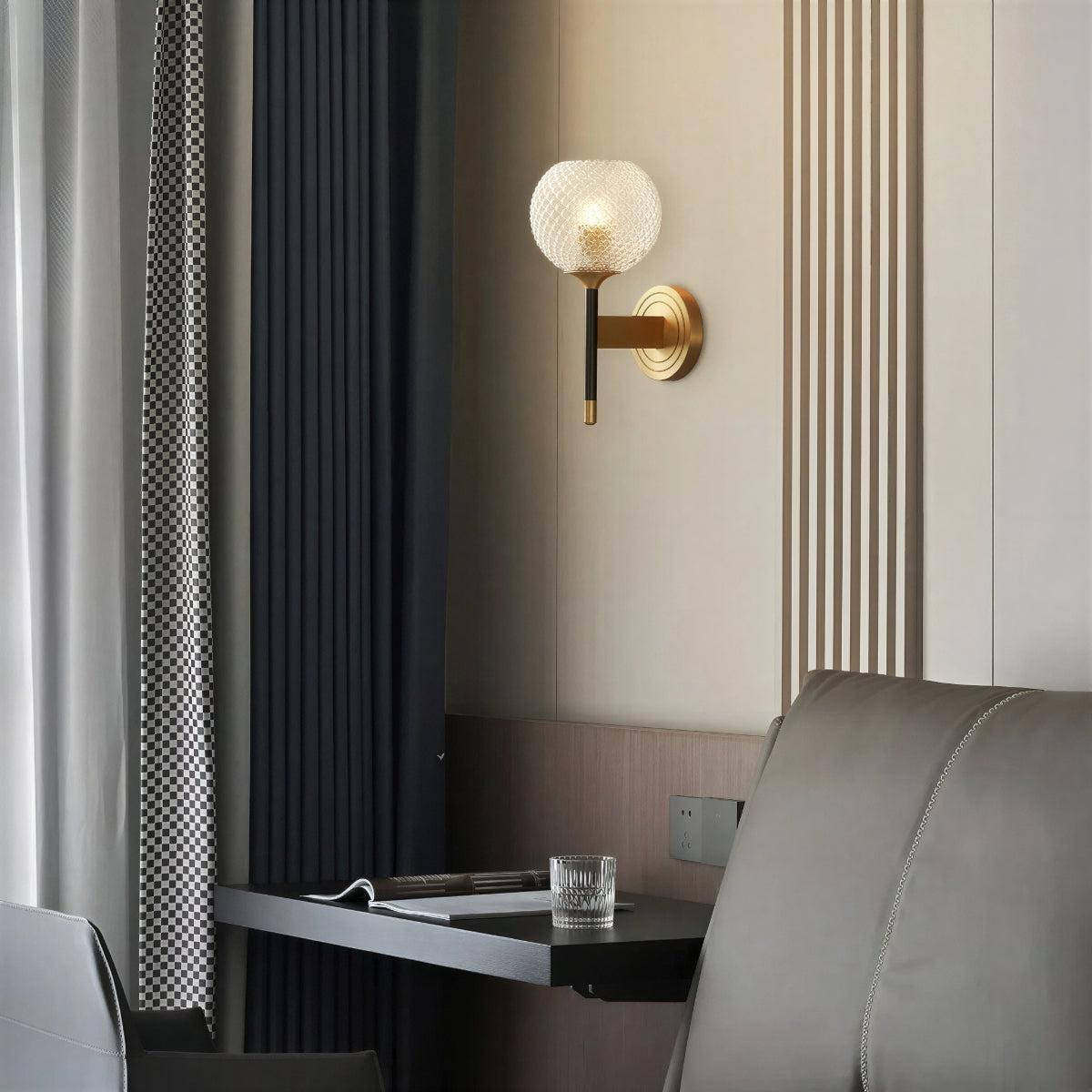 Wall Sconce Light Fixture With Textured Glass Globe Shade