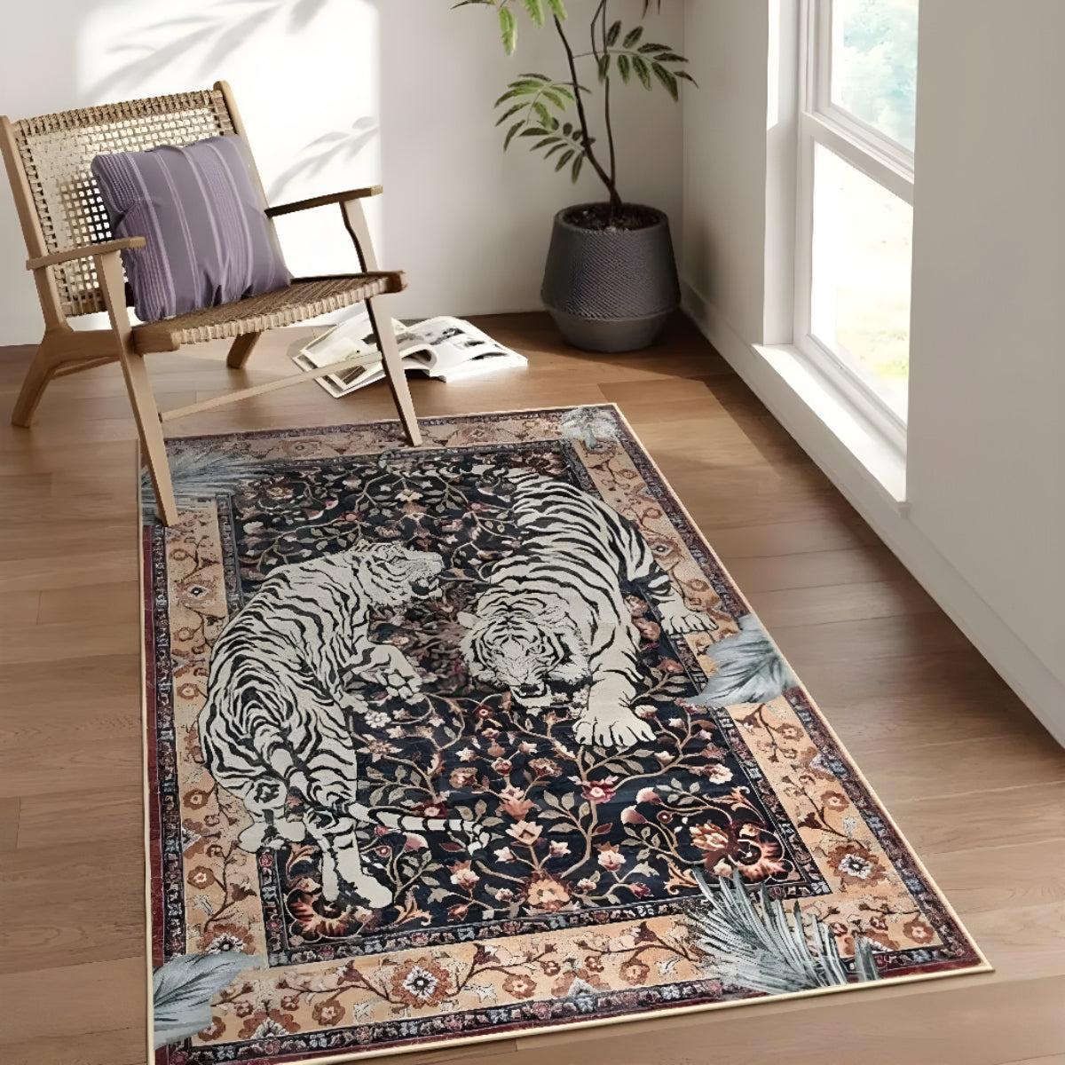 Washable Tiger Print Rug For Living Room