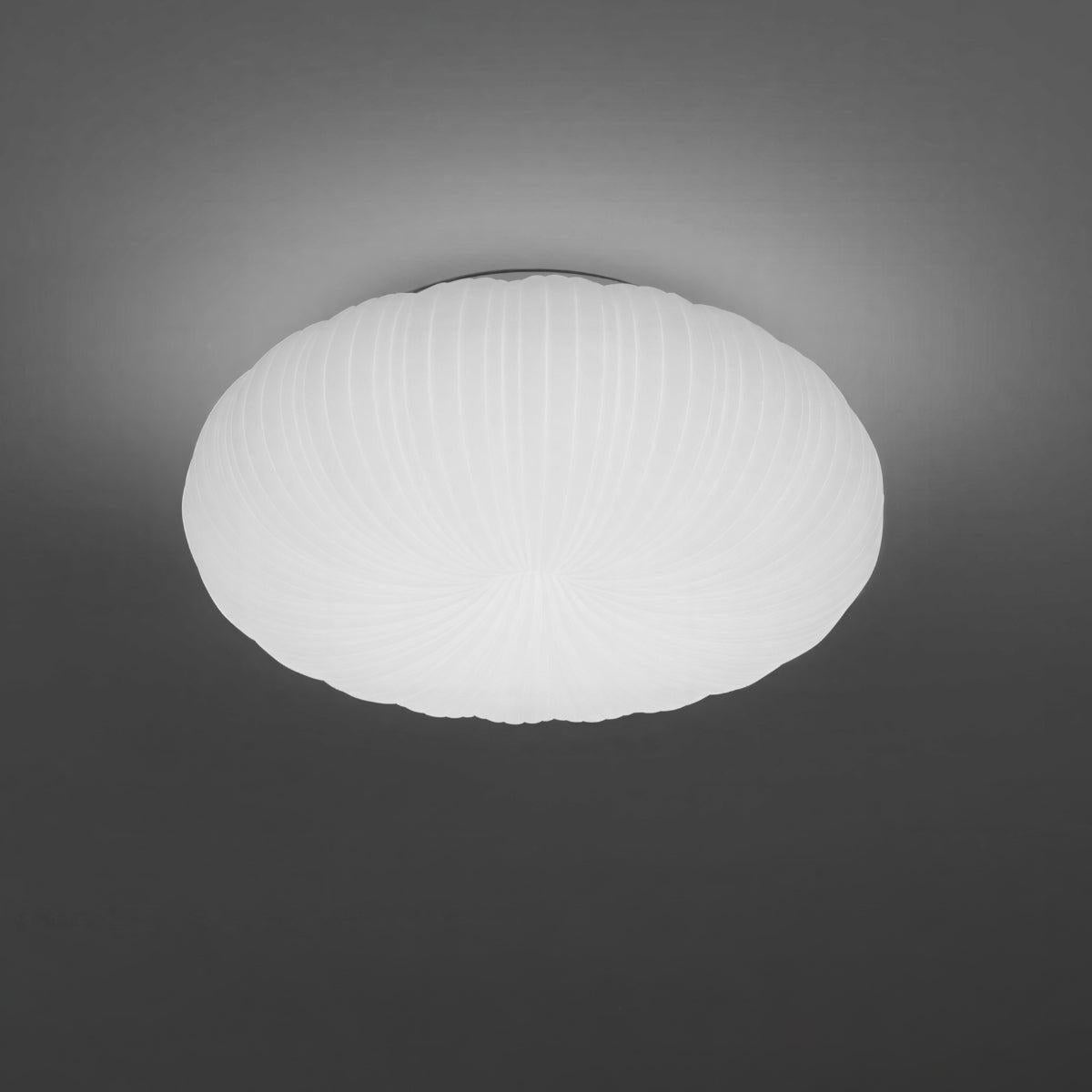 White Radial Pleated Donut Ceiling Light Fixture With Dimmable Remote