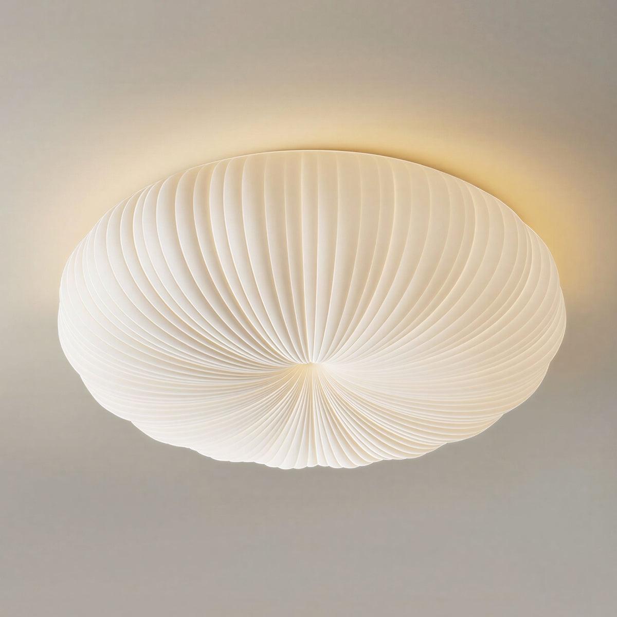 White Radial Pleated Donut Ceiling Light Fixture With Dimmable Remote