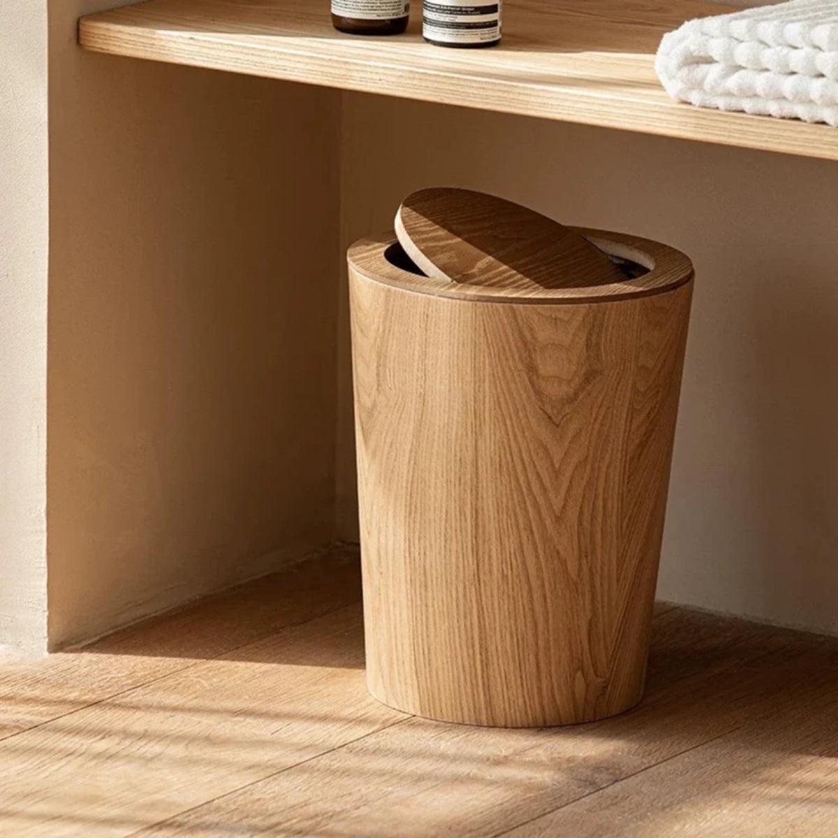 Wood Styled Garbage Can With Rotating Lid And Dual Layer