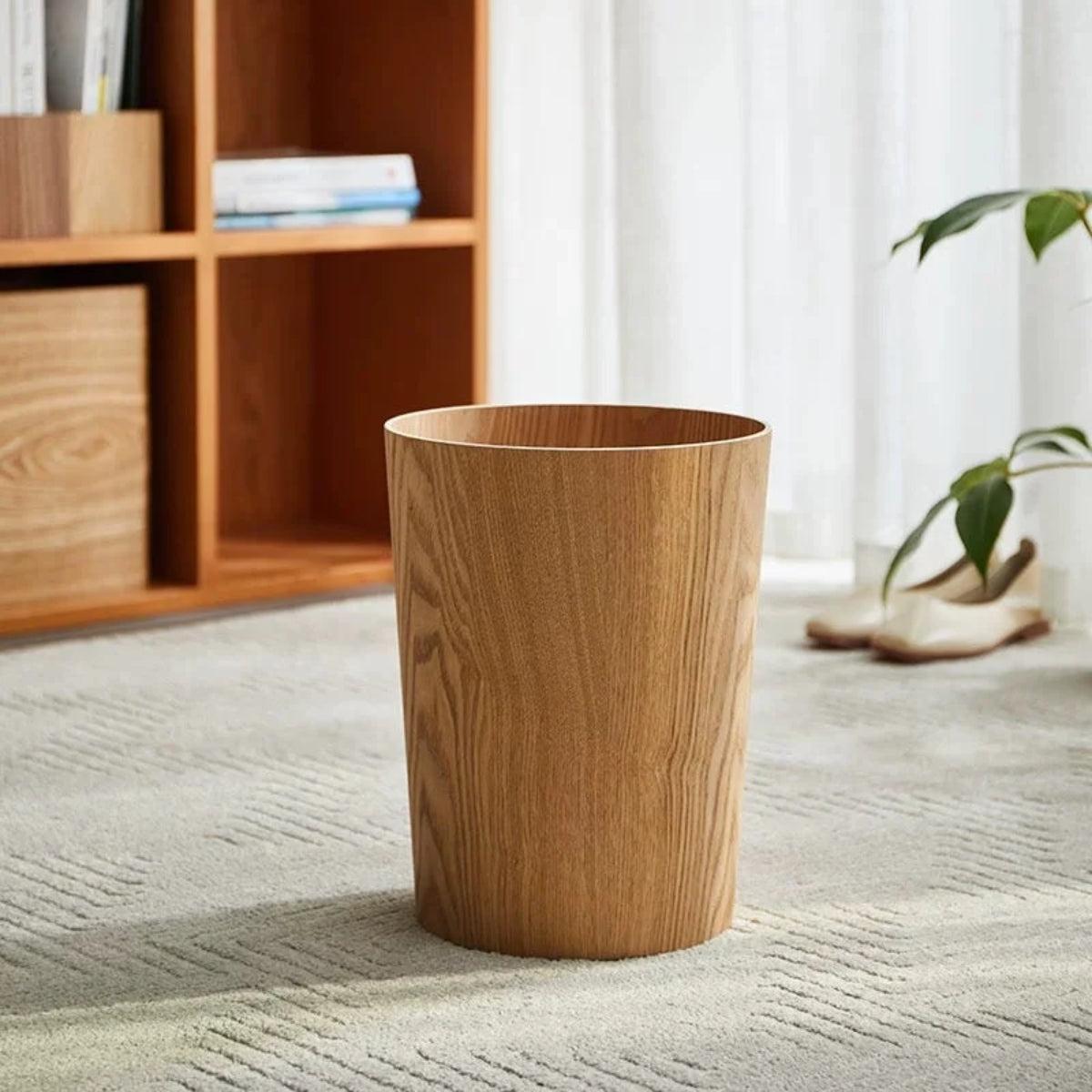 Wood Styled Garbage Can With Rotating Lid And Dual Layer