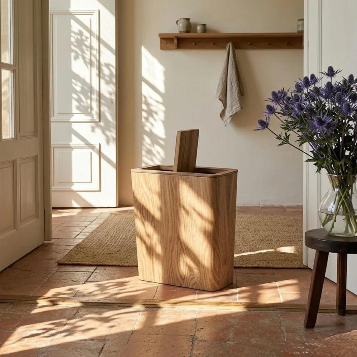 Wood Styled Garbage Can With Rotating Lid And Dual Layer