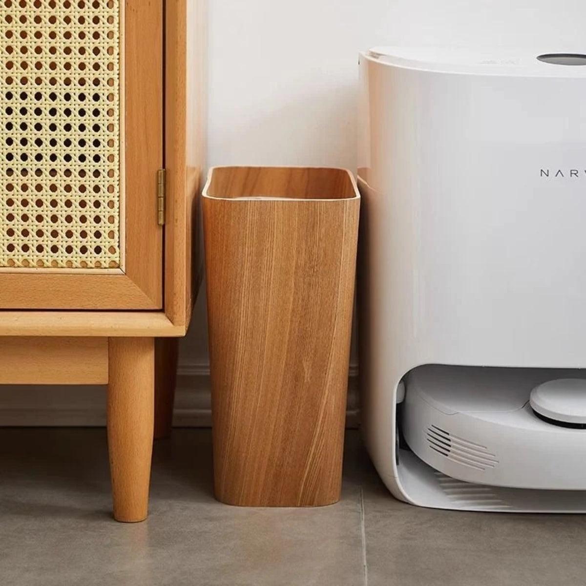 Wood Styled Garbage Can With Rotating Lid And Dual Layer