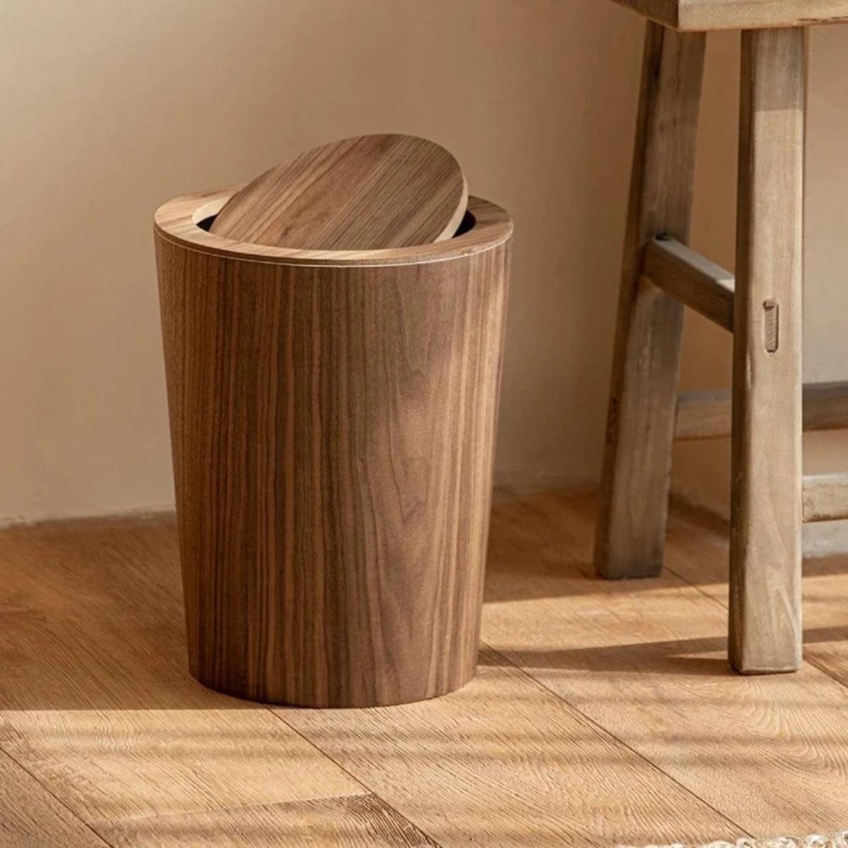 Wood Styled Garbage Can With Rotating Lid And Dual Layer