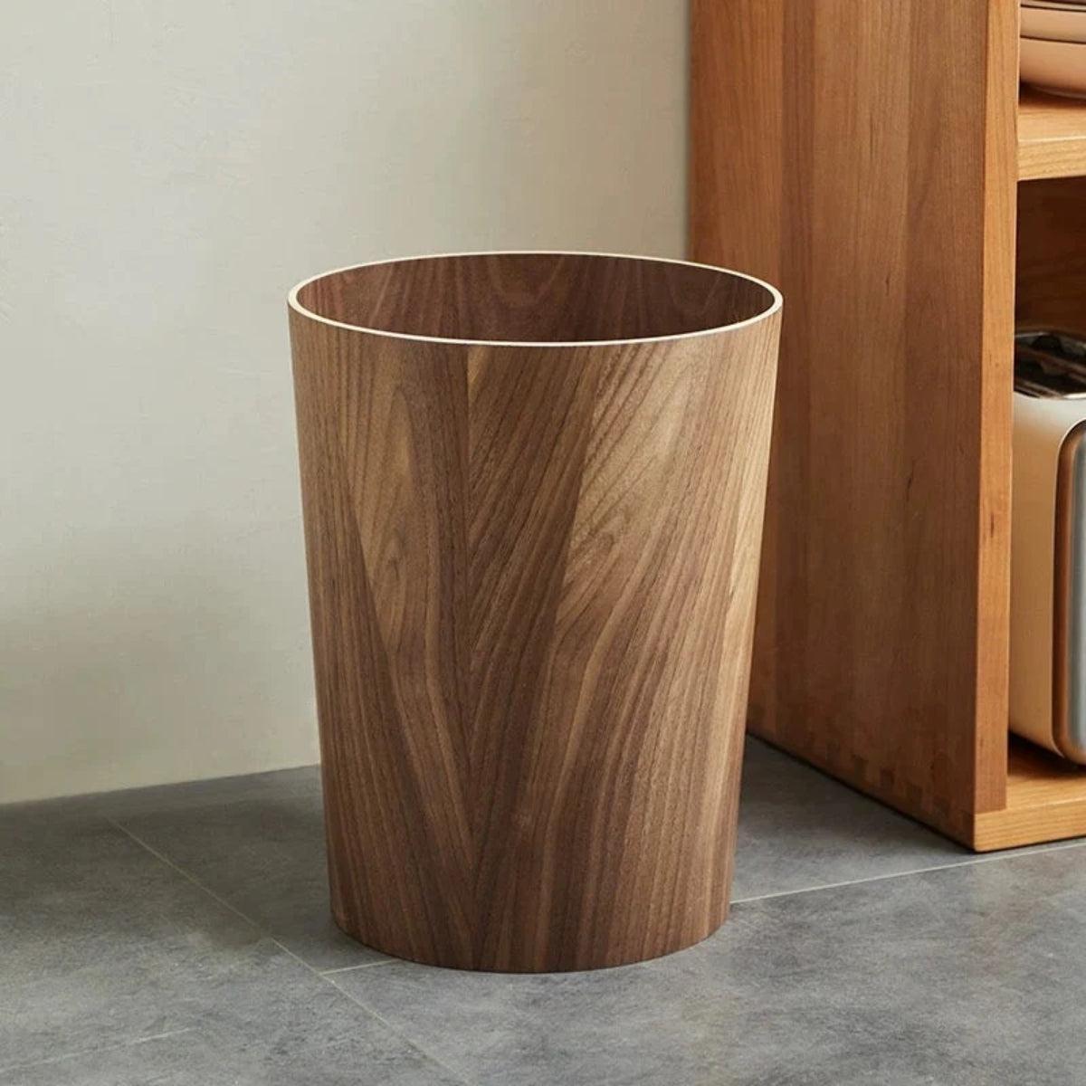Wood Styled Garbage Can With Rotating Lid And Dual Layer