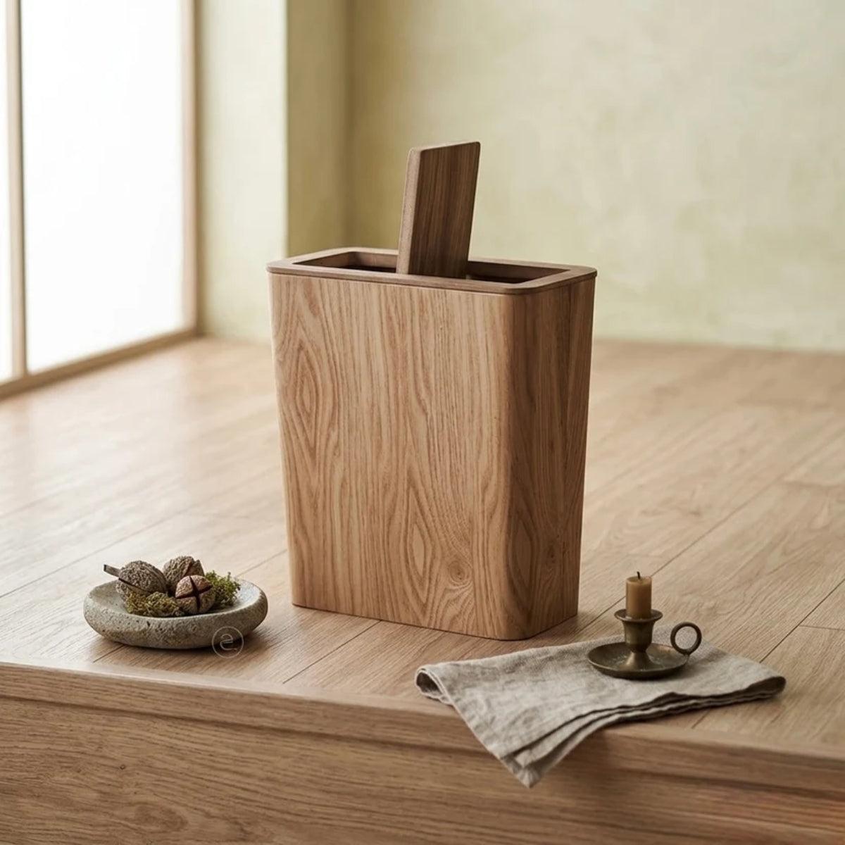 Wood Styled Garbage Can With Rotating Lid And Dual Layer
