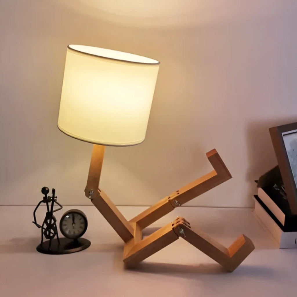 Human Styled Table Lamp With Adjustable Wooden Joints