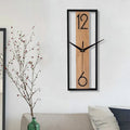 Wood And Metal Styled Slim Rectangular Wall Clock With Silent Ticking