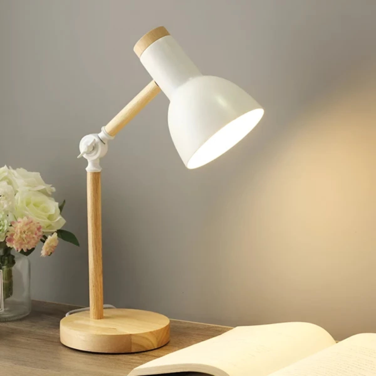 Nordic Wooden Table Lamp With Adjustable Arm