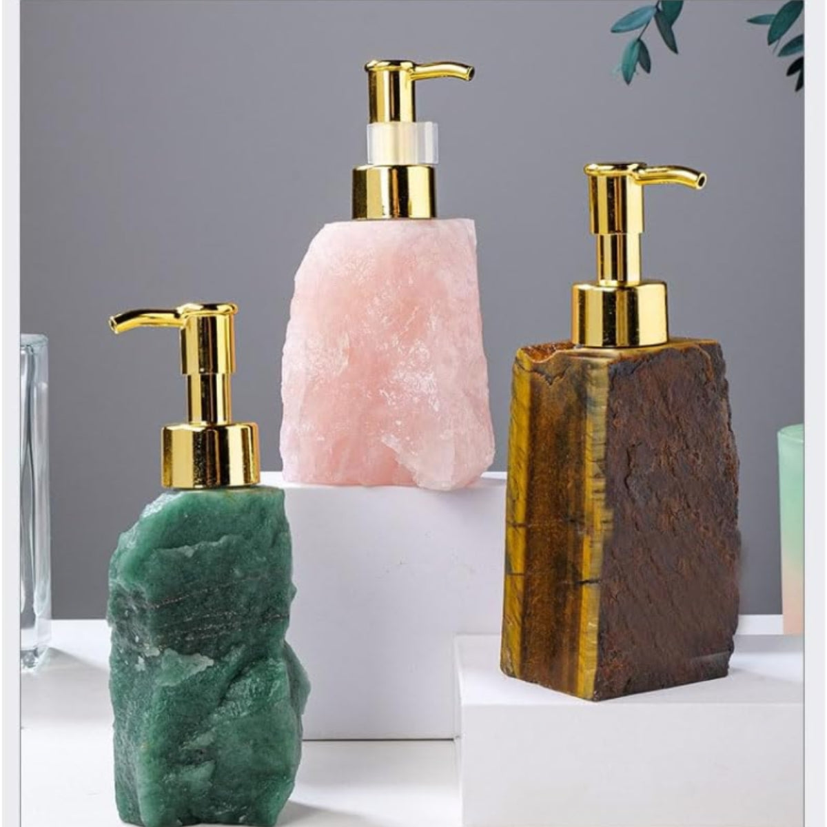Bathroom Hand Soap Dispenser With Gemstone Geode Base