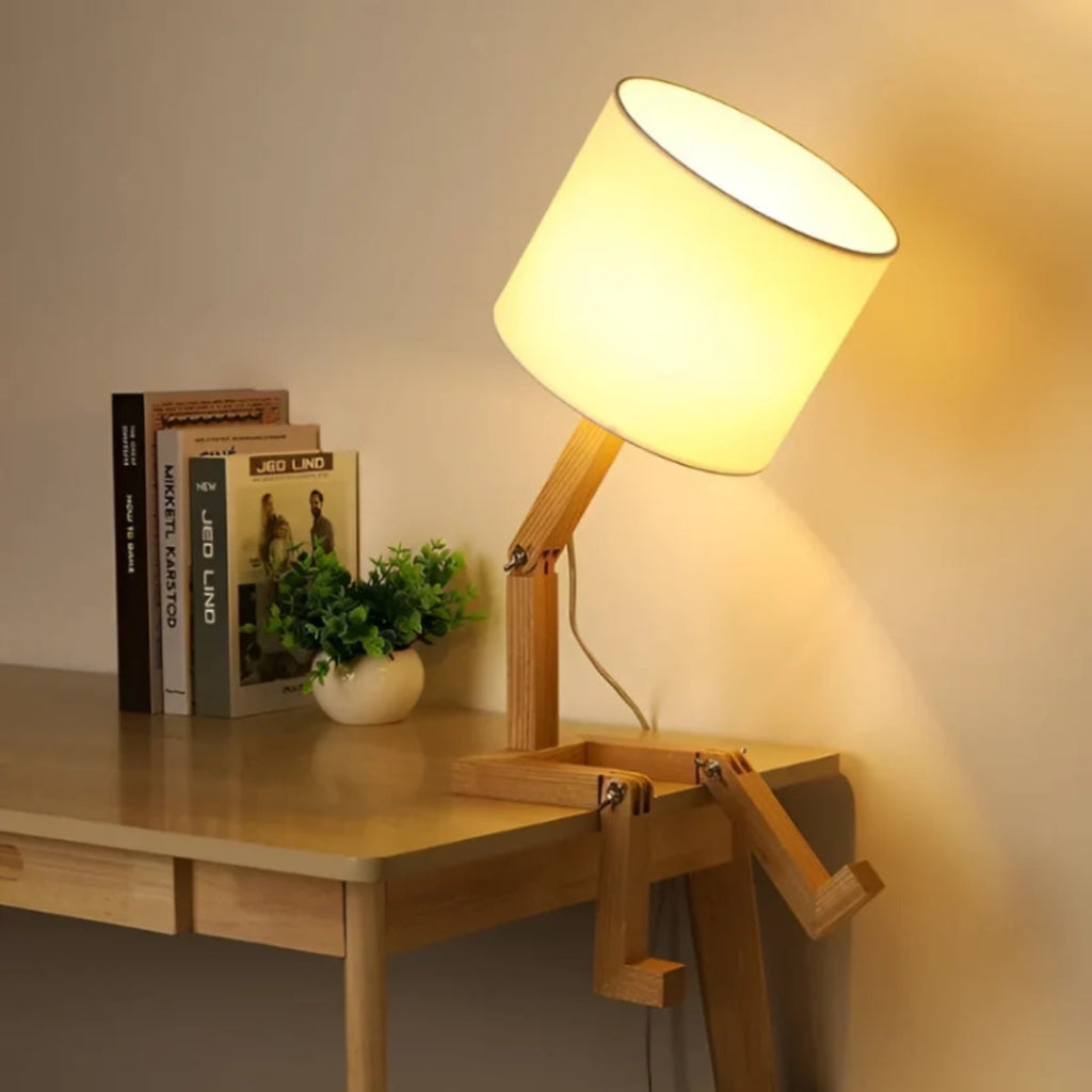 Human Styled Table Lamp With Adjustable Wooden Joints