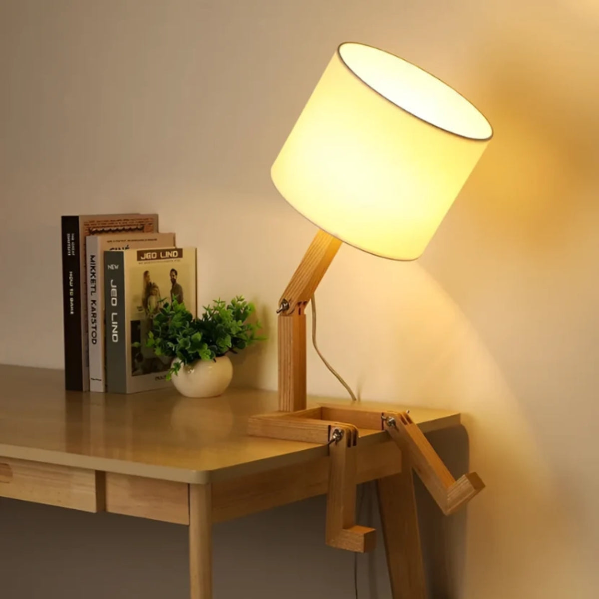 Human Styled Table Lamp With Adjustable Wooden Joints
