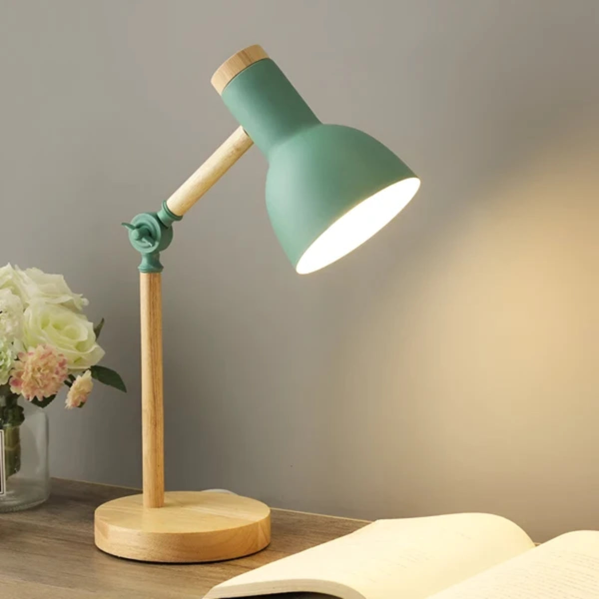 Nordic Wooden Table Lamp With Adjustable Arm