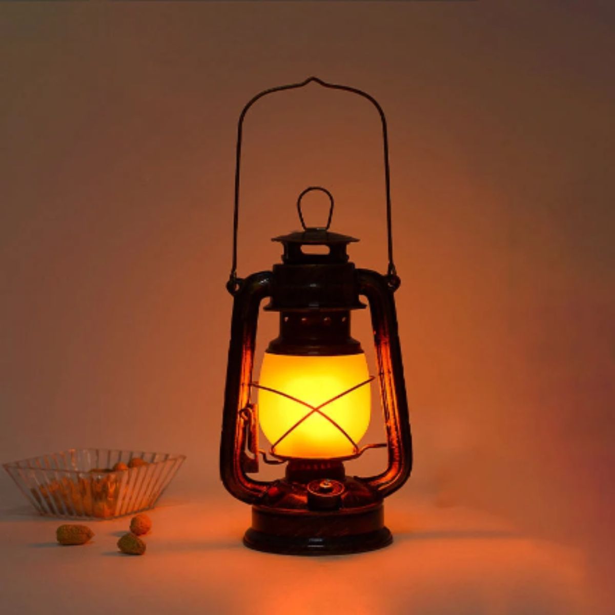 Rustic Vintage Lantern Table Lamp With Cordless Rechargeable Design