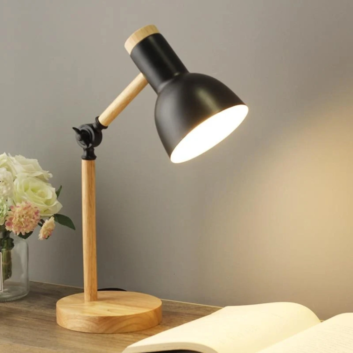Nordic Wooden Table Lamp With Adjustable Arm