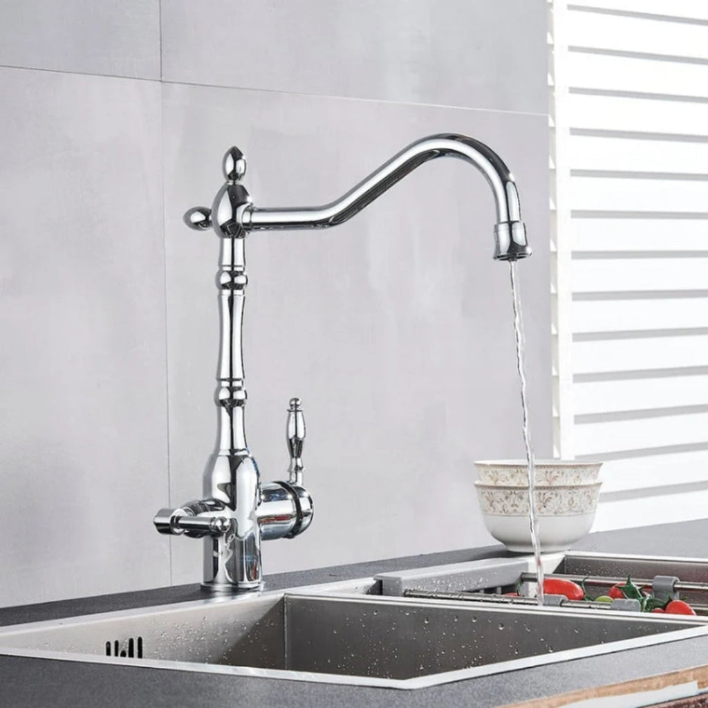 Antique Kitchen Faucet With Filtered Water And Swivel Spout Design