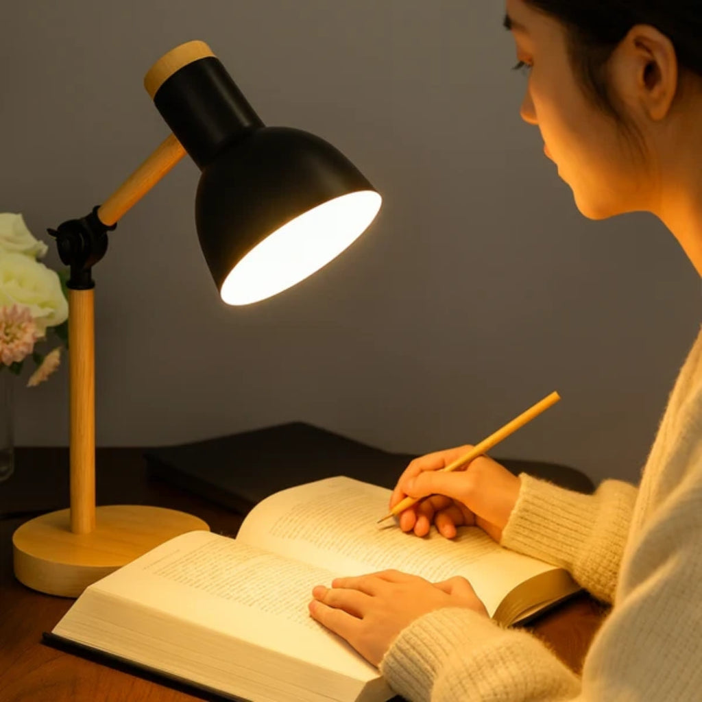 Nordic Wooden Table Lamp With Adjustable Arm