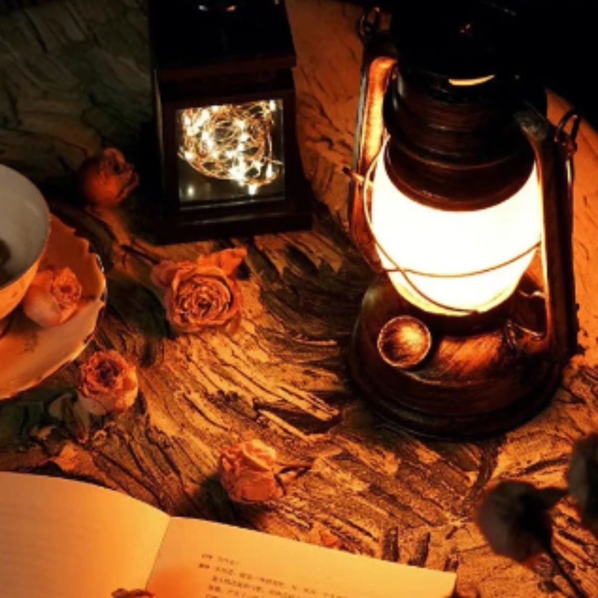 Rustic Vintage Lantern Table Lamp With Cordless Rechargeable Design