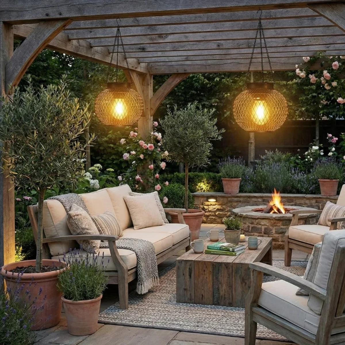 Solar Powered Hanging Outdoor Lanterns With Automatic Dusk Sensor