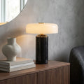 Cordless Table Lamp With Opal Styled Shade And Marble Base