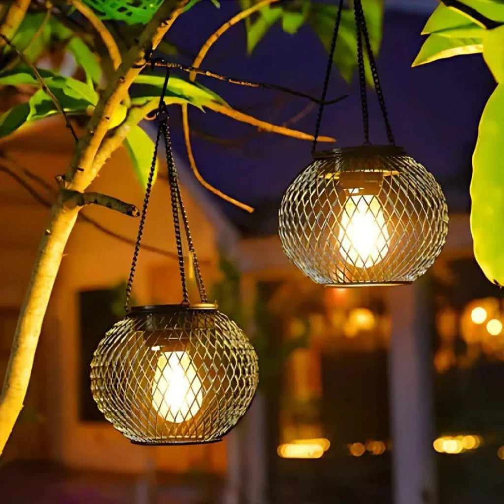 Solar Powered Hanging Outdoor Lanterns With Automatic Dusk Sensor
