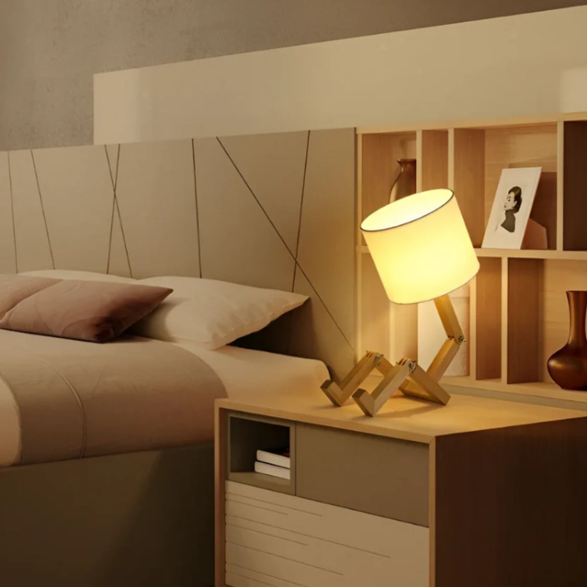Human Styled Table Lamp With Adjustable Wooden Joints