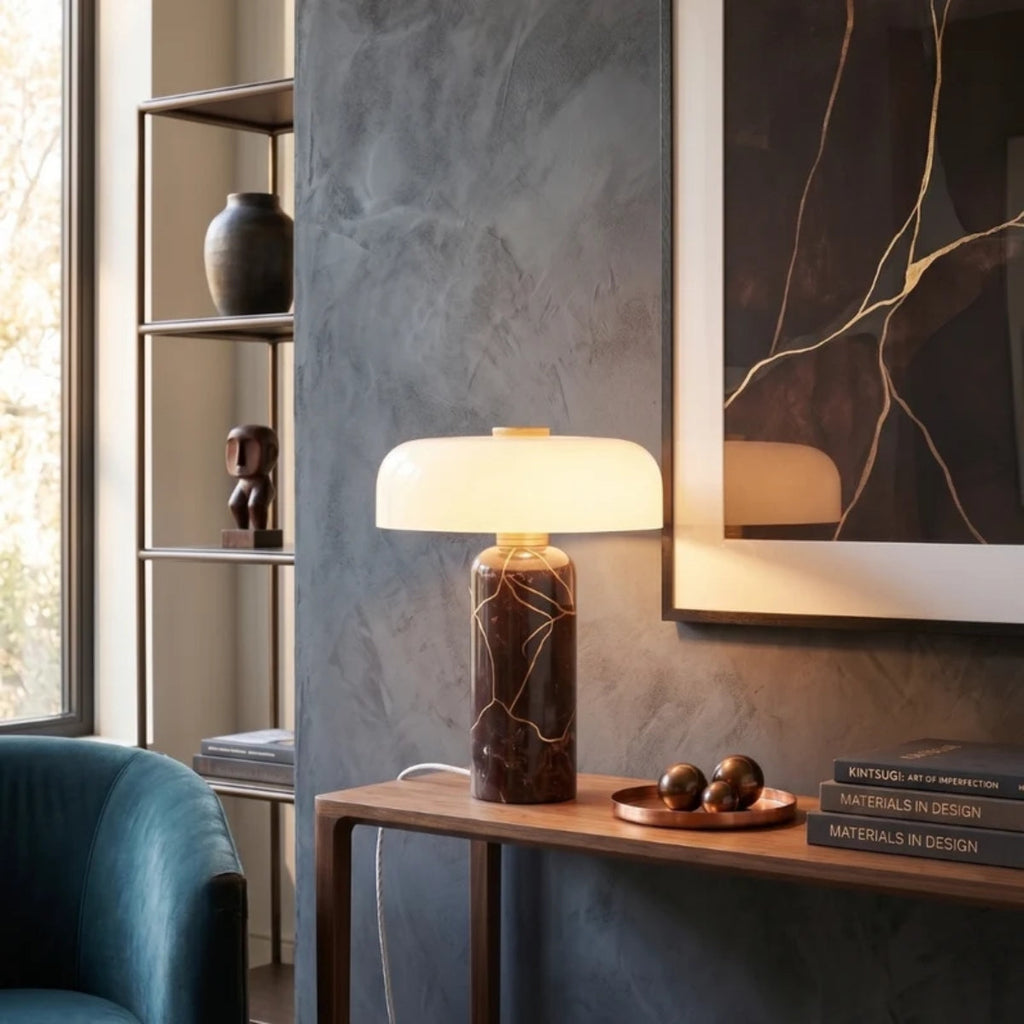 Cordless Table Lamp With Opal Styled Shade And Marble Base