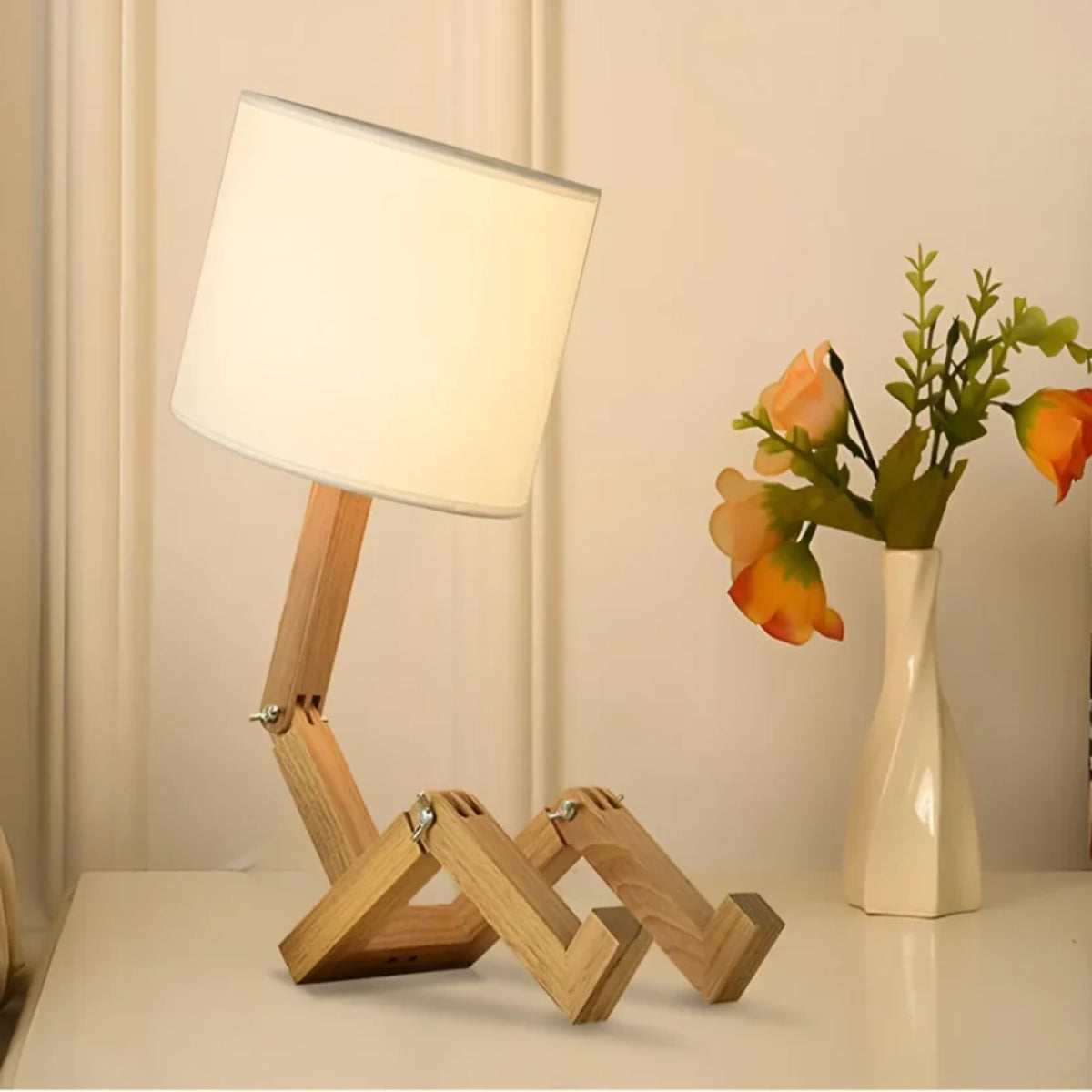Human Styled Table Lamp With Adjustable Wooden Joints