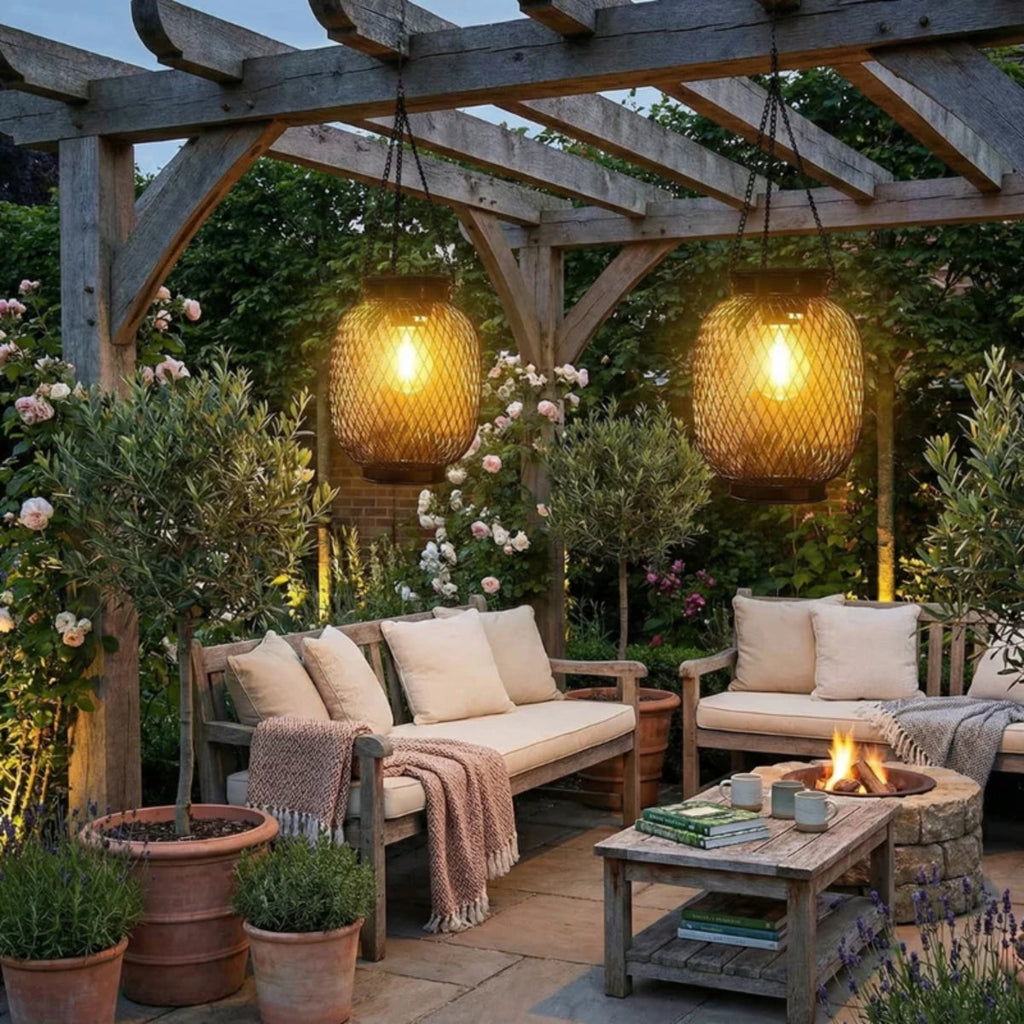 Solar Powered Hanging Outdoor Lanterns With Automatic Dusk Sensor