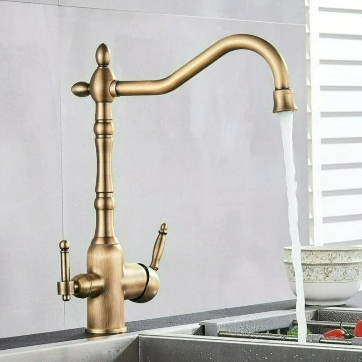 Antique Kitchen Faucet With Filtered Water And Swivel Spout Design