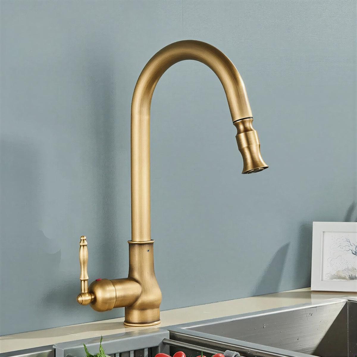 Antique Styled Kitchen Sink Faucet With Swivel And High-Arc Single Handle Spout