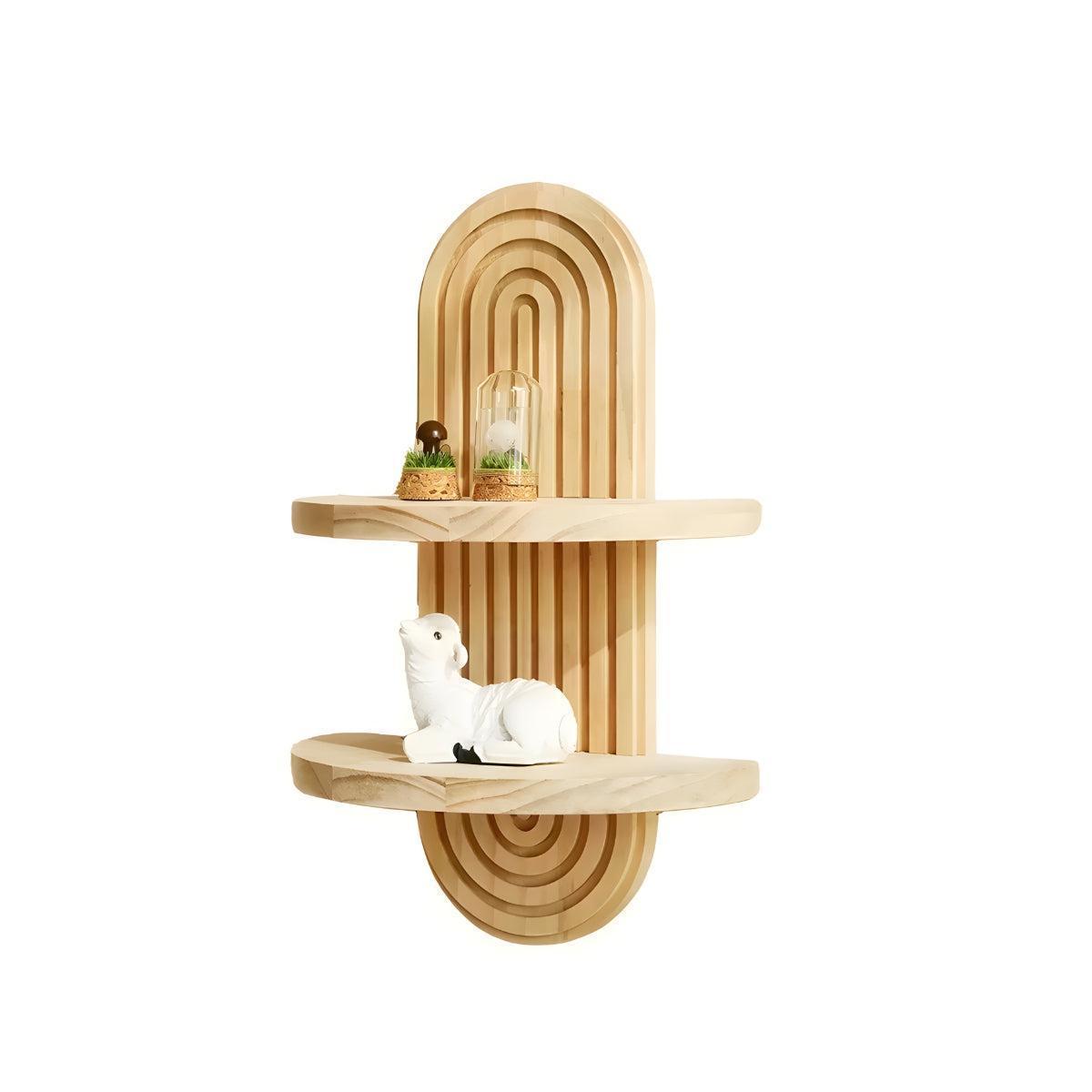 Arched Wall Shelves With Floating Natural Wood Design