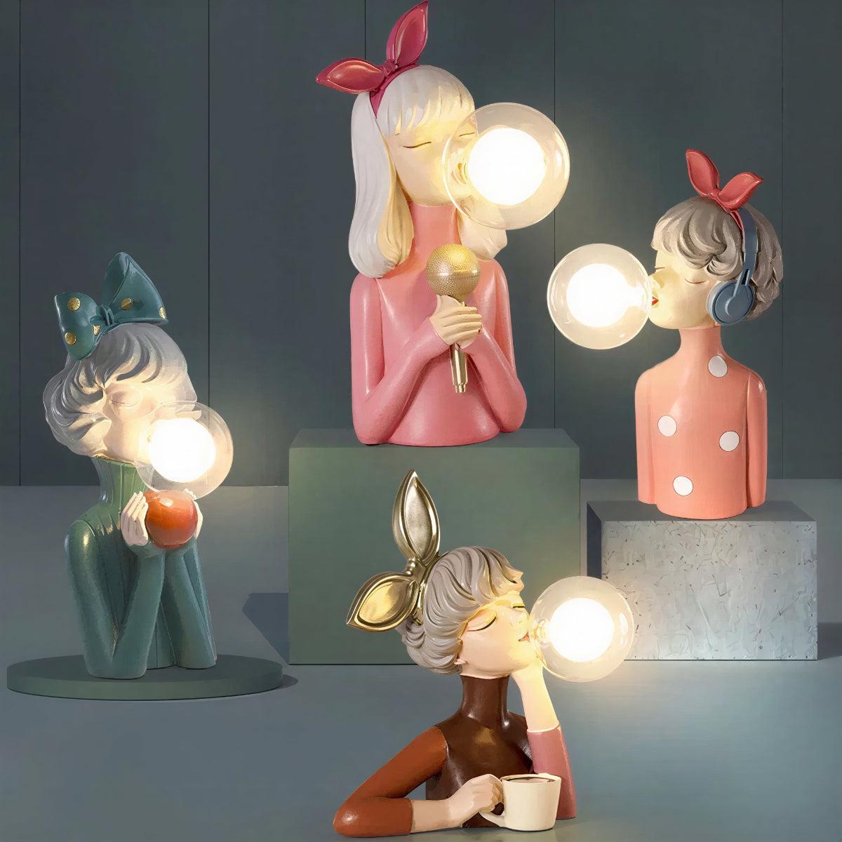 Artistic Bubblegum Blowing Sculptural Figurine Table Lamp With Cordless Design